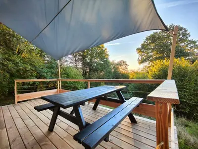 Balcon ou terrasse dans l'établissement MOOSE home Tiny House Les Chaumes