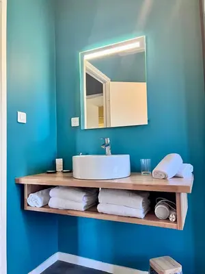 Salle de bains dans l'établissement Demeure de Flore - Hôtel Particulier au Cœur de Brive comprenant 8 appartements de charme