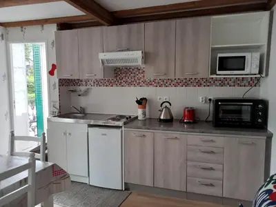 Cuisine ou kitchenette dans l'établissement Villa lutins Gentianes
