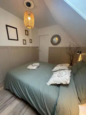 Un ou plusieurs lits dans un hébergement de l'établissement Gîte de charme, Le Terrier