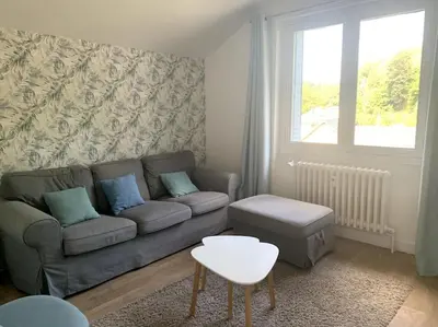 Coin salon dans l'établissement Le Nid des Fées appartement T3 rénové accès jardin