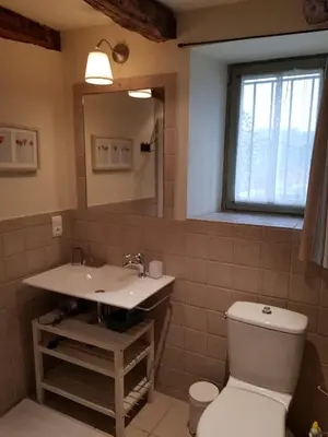 Salle de bains dans l'établissement Maison de village avec piscine privative - gite-loubaribas