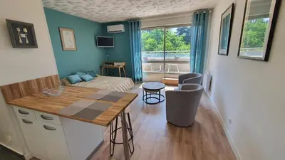 Cuisine ou kitchenette dans l'établissement studio du parc piscine