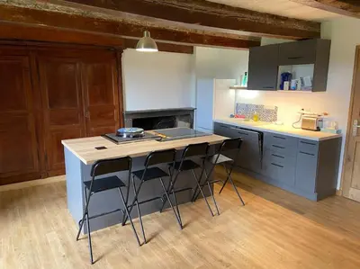 Cuisine ou kitchenette dans l'établissement Domaine des Hiboux
