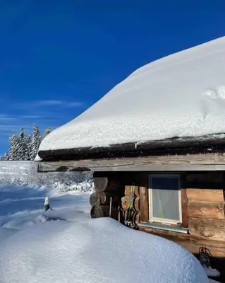 L'établissement Chalet au bord d'un étang privé, Massif du Sancy en hiver
