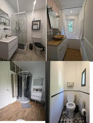 Salle de bains dans l'établissement Maison des années 30 - Vic-Sur-Cère - 15 personnes