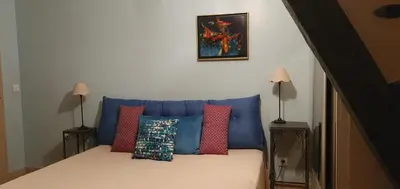 Un ou plusieurs lits dans un hébergement de l'établissement Le Clos d'Ô Les Rapiettes maison proche Sarlat avec piscine privée