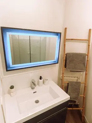 Salle de bains dans l'établissement Le Bouton d or, Studio Lumineux avec vue et parking privé