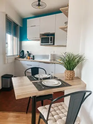 Cuisine ou kitchenette dans l'établissement Le Bouton d or, Studio Lumineux avec vue et parking privé