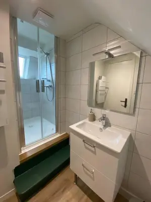 Salle de bains dans l'établissement Appartement chaleureux - Clim réversible - Meublé A-Z