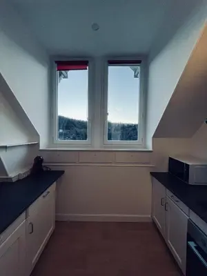 Cuisine ou kitchenette dans l'établissement Logement Romily avec vue Montagne