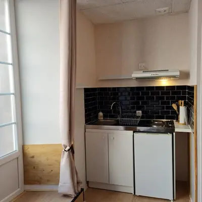 Cuisine ou kitchenette dans l'établissement Bel appartement « Les Monts du Cantal »