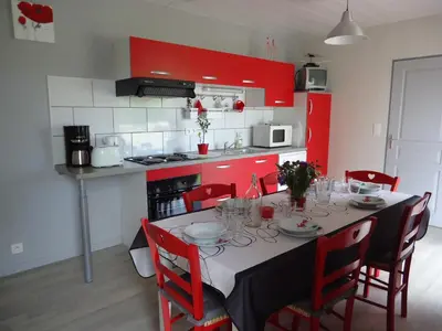 Cuisine ou kitchenette dans l'établissement Chalet Fuchsia à Argentat