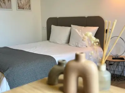 Un ou plusieurs lits dans un hébergement de l'établissement Studio moderne/rue Encombe Vineuse- DABNB