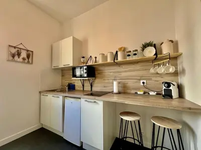 Cuisine ou kitchenette dans l'établissement Studio très calme rue Encombe Vineuse DABNB