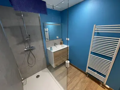 Salle de bains dans l'établissement Chalet cosy 50m² avec WiFi à 300m des pistes, 2 chambres, casier à skis, proche gare et navette - FR-1-787-12