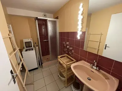 Salle de bains dans l'établissement Chalet T3 près des pistes, 2 chambres, équipé, navette gratuite - FR-1-787-2