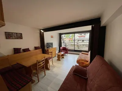 Coin salon dans l'établissement Charmant studio au coeur de la station, balçon exposé, idéal pour 4 personnes - FR-1-787-7