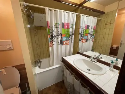 Salle de bains dans l'établissement Charmant T2 cabine au pied des pistes - 4 pers - FR-1-787-32