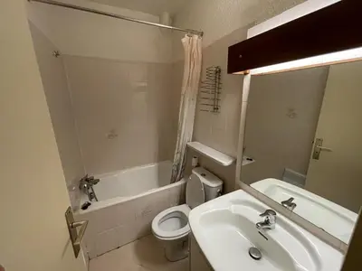 Salle de bains dans l'établissement Agréable T2 au pied des pistes avec piscine estivale, parking, et animaux bienvenus - FR-1-787-31