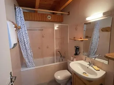 Salle de bains dans l'établissement Duplex au Lioran avec balcon, proche pistes et commerces - FR-1-787-25