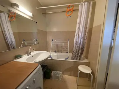 Salle de bains dans l'établissement Appartement T2 idéal famille, proche commerces et pistes, lave-vaisselle, lave-linge, TV LCD/DVD - FR-1-787-34