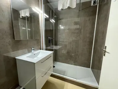 Salle de bains dans l'établissement T2 cosy au cœur de Laveissière - Près des pistes, commerces et patinoire - FR-1-787-37