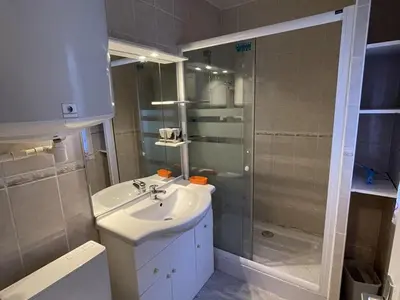 Salle de bains dans l'établissement Studio rénové au Lioran avec animaux acceptés - FR-1-787-22