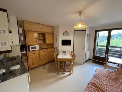 Cuisine ou kitchenette dans l'établissement T2 cabine avec balcon, près des pistes - FR-1-787-21