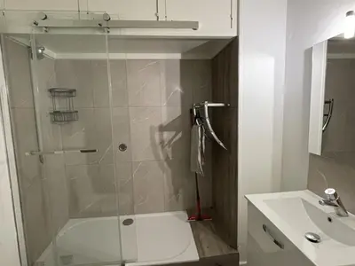 Salle de bains dans l'établissement Studio spacieux 40m², pieds des pistes, wifi, équipements bébé, animaux admis, Laveissière - FR-1-787-58