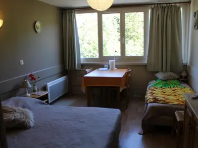 Un ou plusieurs lits dans un hébergement de l'établissement Studio cosy 2/3 pers, 200m pistes, wifi, parking, animaux ok - FR-1-787-49