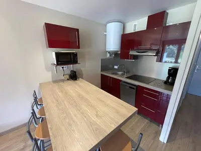 Cuisine ou kitchenette dans l'établissement Studio avec balcon, cuisine équipée et Wi-Fi au Lioran - FR-1-787-70