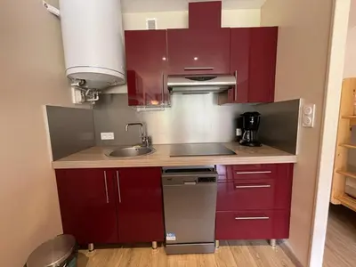 Cuisine ou kitchenette dans l'établissement Studio avec balcon, cuisine équipée et Wi-Fi au Lioran - FR-1-787-70