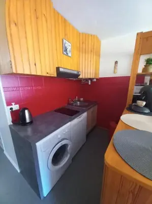 Cuisine ou kitchenette dans l'établissement Charmant Studio Le Lioran - Tour Sumène