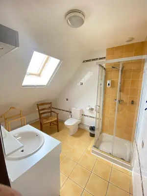 Salle de bains dans l'établissement Logis Hôtel Restaurant Auberge du Bougnat
