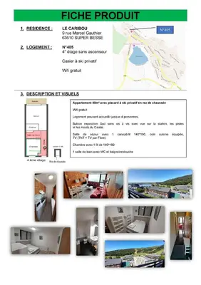 Plan de l'établissement Appartement 40m2 T2 centre de station Super Besse