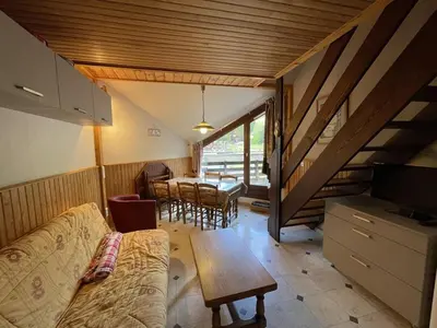 Coin salon dans l'établissement Duplex moderne avec balcon, proche pistes, 2 chambres - FR-1-787-77