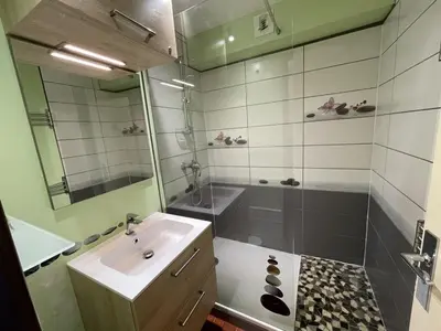 Salle de bains dans l'établissement Duplex moderne avec balcon, proche pistes, 2 chambres - FR-1-787-77