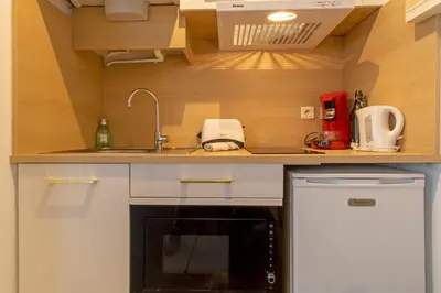 Cuisine ou kitchenette dans l'établissement Les palmiers de Brive
