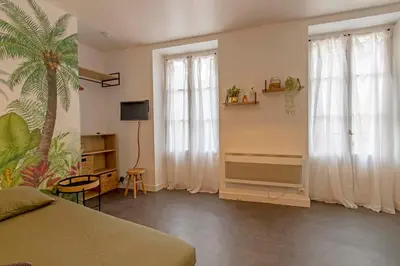 Télévision ou salle de divertissement dans l'établissement Les palmiers de Brive