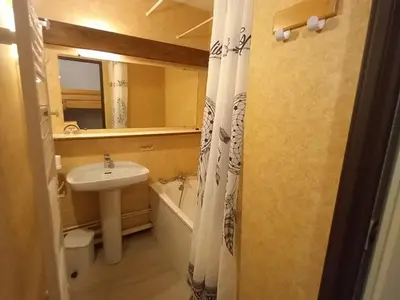 Salle de bains dans l'établissement Charmant T2 proche pistes avec parking et balcon - FR-1-787-79