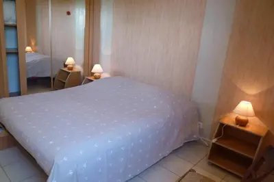 Un ou plusieurs lits dans un hébergement de l'établissement Maison spacieuse à Loubressac avec piscine privée