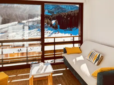 Coin salon dans l'établissement Le Haut Griou aux pieds sur les pistes, 8pers, cœur station, Le Lioran