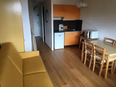 Cuisine ou kitchenette dans l'établissement Studio rénové au cœur de la station proche pistes et lac - FR-1-814-18