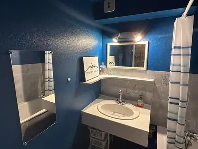 Salle de bains dans l'établissement Appartement duplex 4 pers, centre station, garage privé - FR-1-814-82