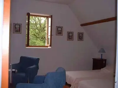 Un ou plusieurs lits dans un hébergement de l'établissement Maison périgourdine avec piscine privée, Wifi, animaux acceptés à proximité de Lascaux - FR-1-616-460