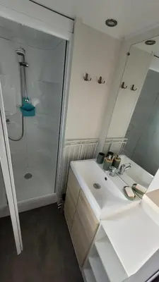 Salle de bains dans l'établissement Mobile-home confort 3 chambres au camping, La Bourboule
