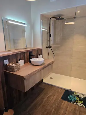 Salle de bains dans l'établissement Bergerie en plein nature - SPA PRIVATIF