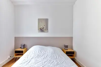 Un ou plusieurs lits dans un hébergement de l'établissement Maison moderne, en pierre avec terrasse pour 6