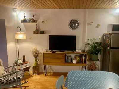 Télévision ou salle de divertissement dans l'établissement Charmante maison au coeur d'un village auvergnat